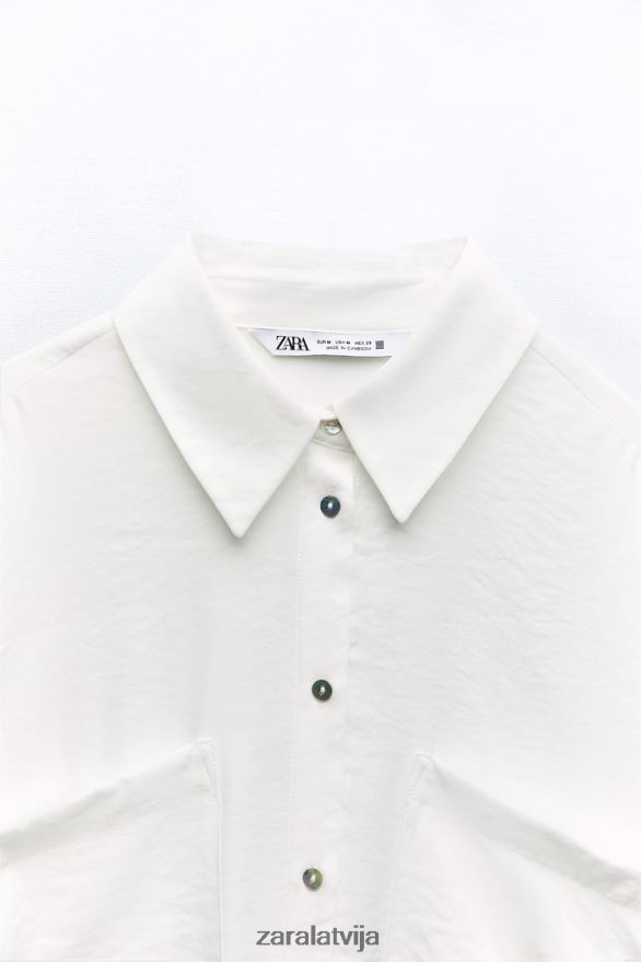 plūstošs liela izmēra krekls sievietes Zara balts 6ZTV40349 apģērbs