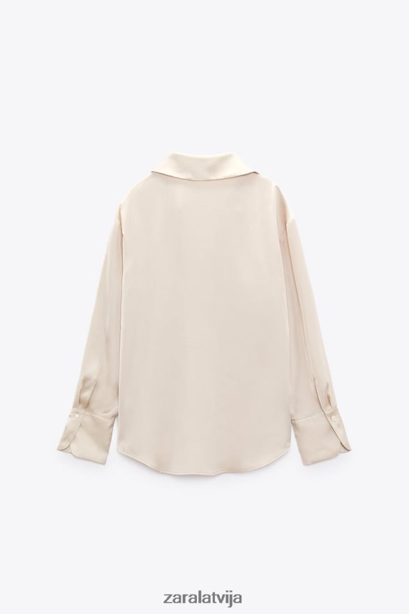 plūstošs satīna efekta krekls sievietes Zara mīksts zelts 6ZTV40312 apģērbs