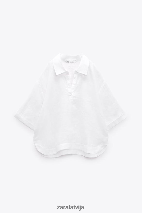 polo apkakles lina blūze sievietes Zara austeru balts 6ZTV40346 apģērbs
