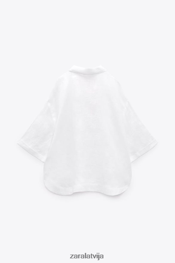 polo apkakles lina blūze sievietes Zara austeru balts 6ZTV40346 apģērbs