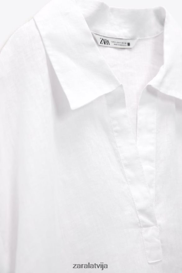 polo apkakles lina blūze sievietes Zara austeru balts 6ZTV40346 apģērbs