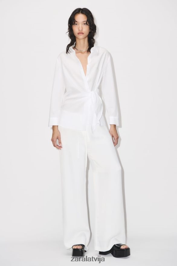 poplīna ietīšanas krekls sievietes Zara balts 6ZTV40332 apģērbs