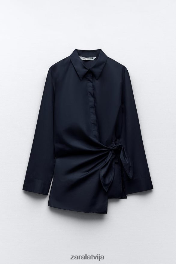 poplīna ietīšanas krekls sievietes Zara jūras zils 6ZTV40327 apģērbs