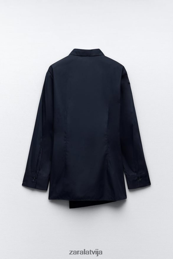 poplīna ietīšanas krekls sievietes Zara jūras zils 6ZTV40327 apģērbs