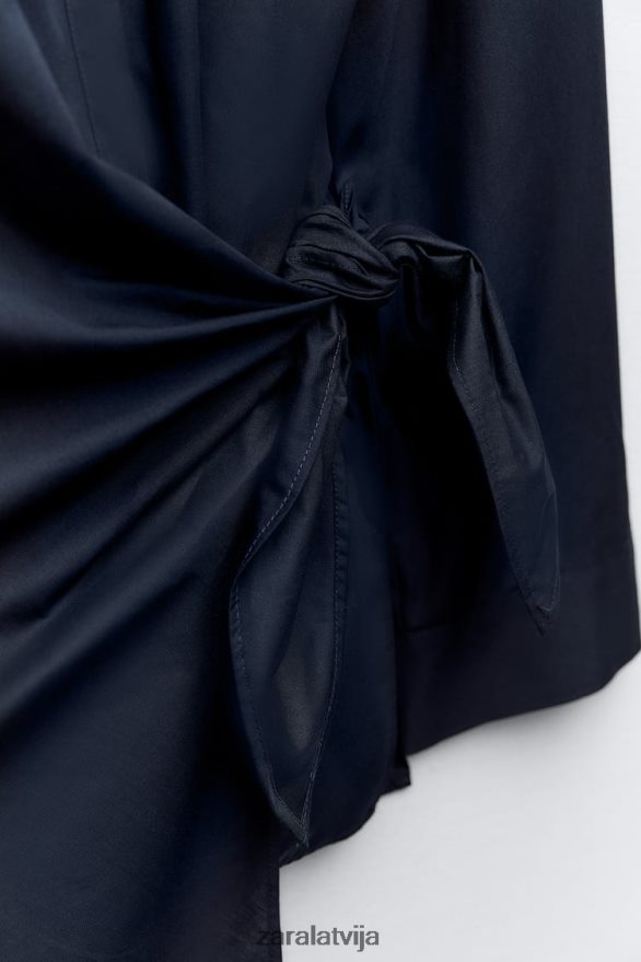 poplīna ietīšanas krekls sievietes Zara jūras zils 6ZTV40327 apģērbs