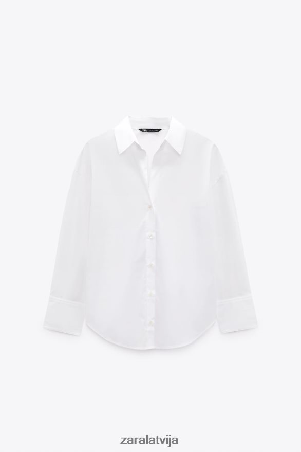 poplīna krekls sievietes Zara balts 6ZTV40338 apģērbs