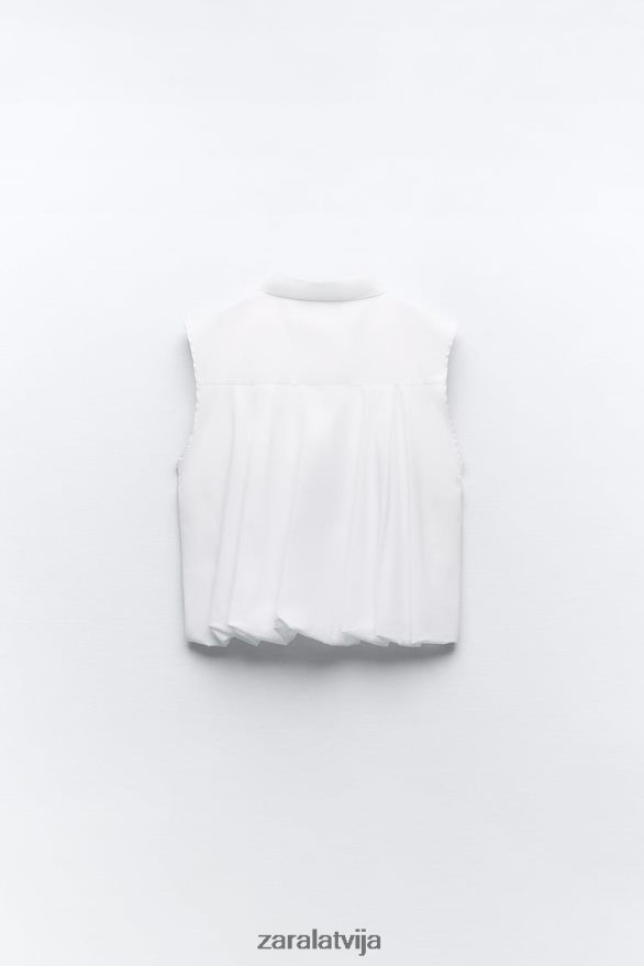 pufīgs poplīna krekls sievietes Zara balts 6ZTV40367 apģērbs