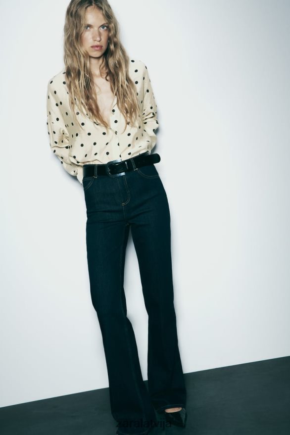 punktveida krekls sievietes Zara ekrū/melns 6ZTV40295 apģērbs