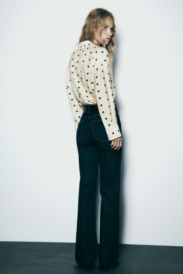 punktveida krekls sievietes Zara ekrū/melns 6ZTV40295 apģērbs