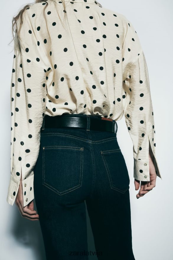 punktveida krekls sievietes Zara ekrū/melns 6ZTV40295 apģērbs