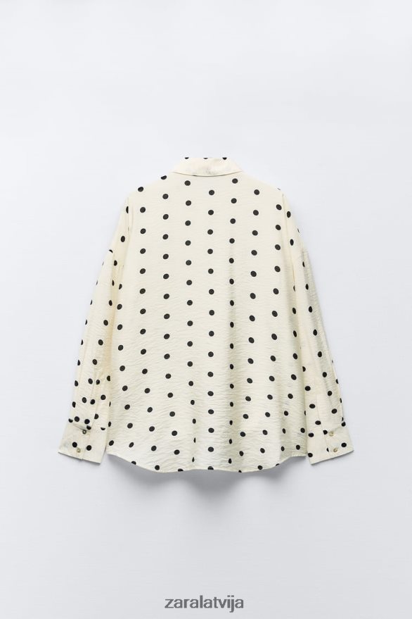 punktveida krekls sievietes Zara ekrū/melns 6ZTV40295 apģērbs