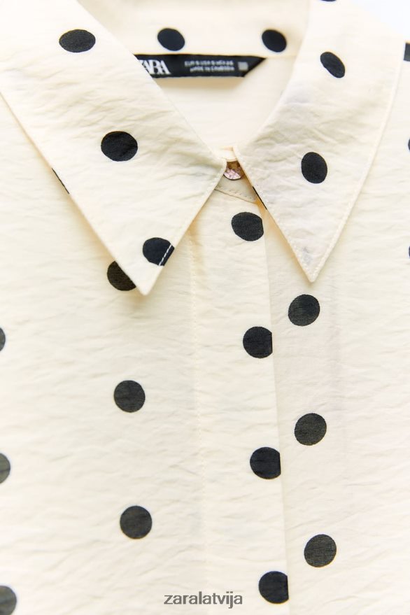 punktveida krekls sievietes Zara ekrū/melns 6ZTV40295 apģērbs