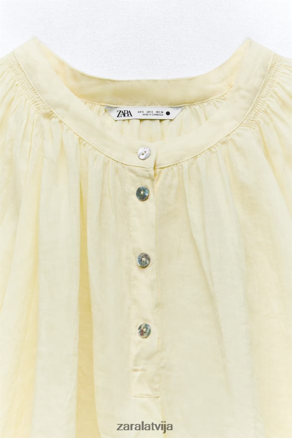 rāmijas balonblūze sievietes Zara dzeltens 6ZTV40410 apģērbs