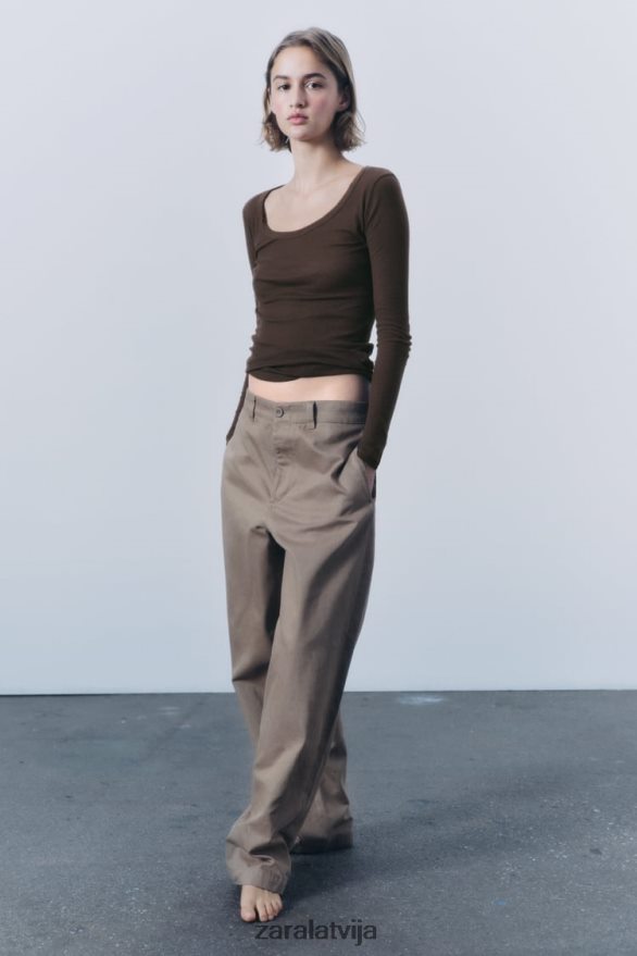 rievotais krekls premium sievietes Zara brūns 6ZTV40831 apģērbs