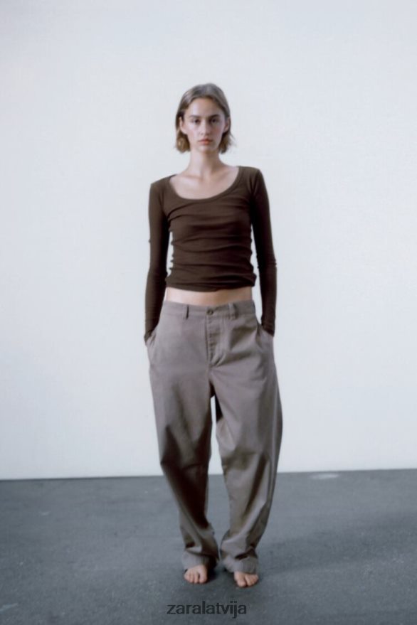 rievotais krekls premium sievietes Zara brūns 6ZTV40831 apģērbs