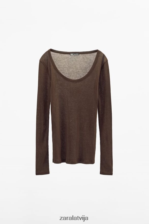 rievotais krekls premium sievietes Zara brūns 6ZTV40831 apģērbs