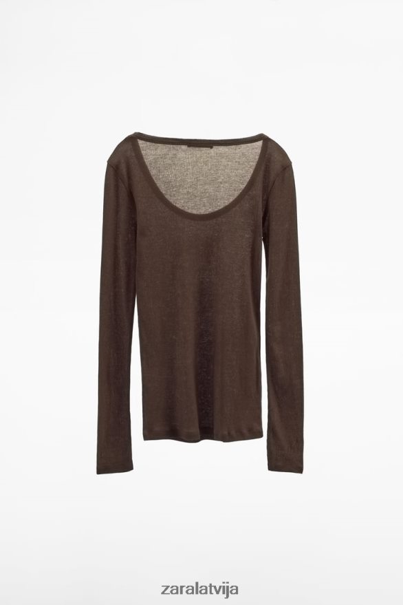 rievotais krekls premium sievietes Zara brūns 6ZTV40831 apģērbs