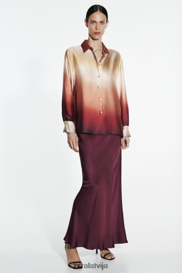 satīna efekta kaklasaites krekls sievietes Zara daudzkrāsains 6ZTV40393 apģērbs