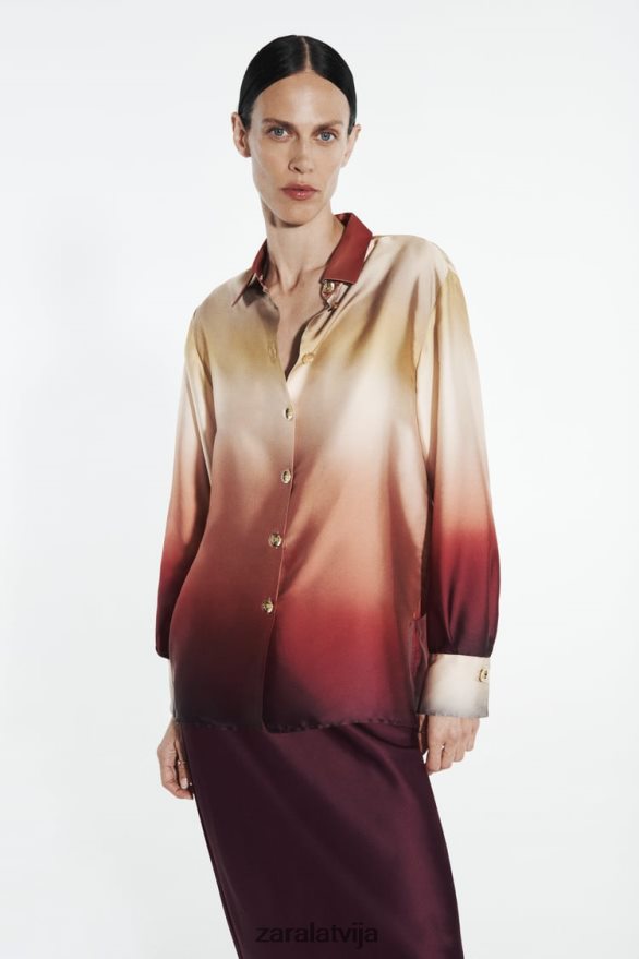 satīna efekta kaklasaites krekls sievietes Zara daudzkrāsains 6ZTV40393 apģērbs