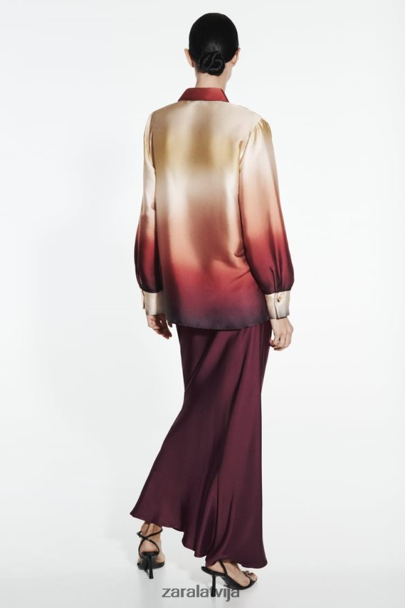 satīna efekta kaklasaites krekls sievietes Zara daudzkrāsains 6ZTV40393 apģērbs