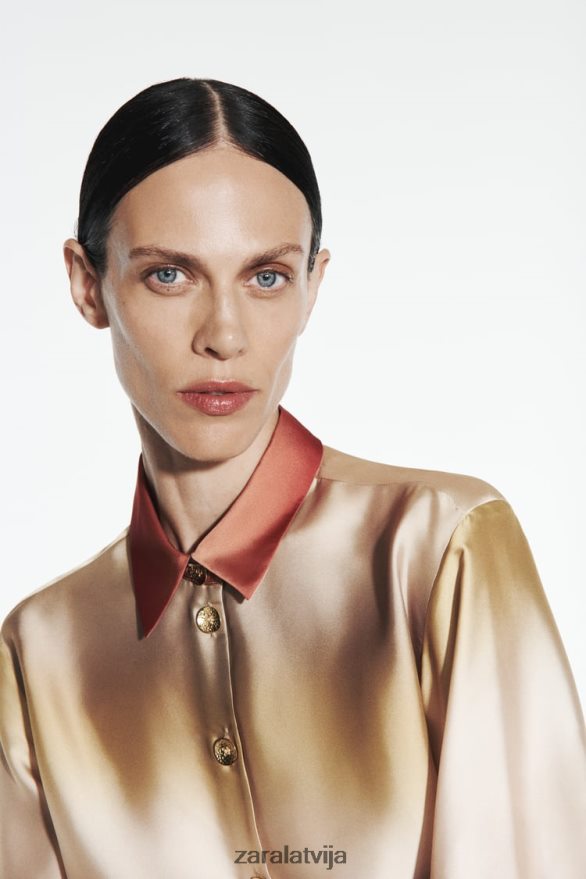 satīna efekta kaklasaites krekls sievietes Zara daudzkrāsains 6ZTV40393 apģērbs