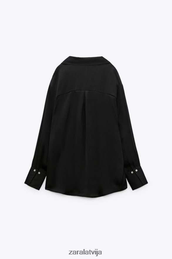 satīna efekta krekls sievietes Zara melns 6ZTV40314 apģērbs