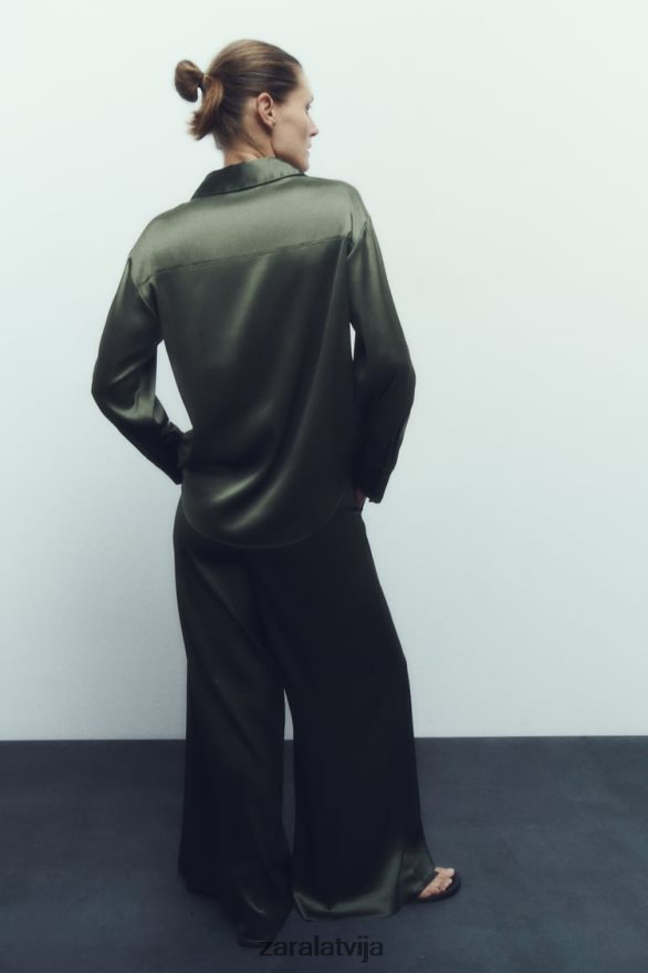 satīna efekta krekls sievietes Zara tumši zaļa 6ZTV40334 apģērbs
