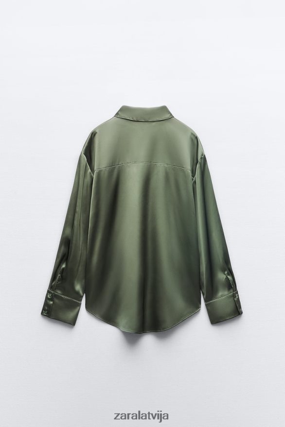 satīna efekta krekls sievietes Zara tumši zaļa 6ZTV40334 apģērbs