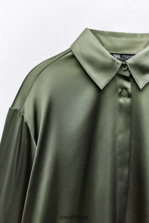 satīna efekta krekls sievietes Zara tumši zaļa 6ZTV40334 apģērbs