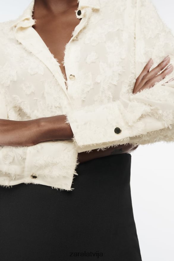 strukturēts ziedu krekls sievietes Zara ekru 6ZTV40308 apģērbs