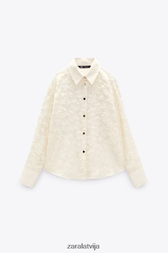 strukturēts ziedu krekls sievietes Zara ekru 6ZTV40308 apģērbs