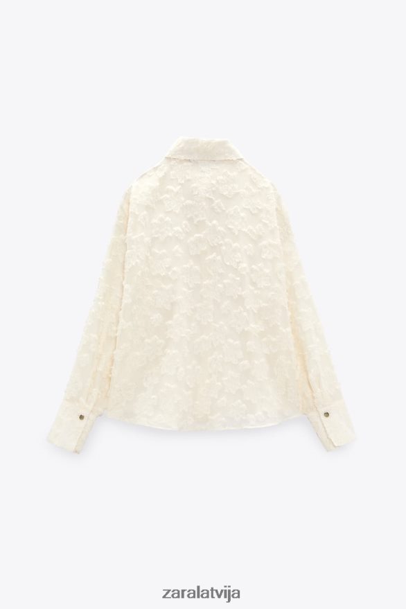strukturēts ziedu krekls sievietes Zara ekru 6ZTV40308 apģērbs