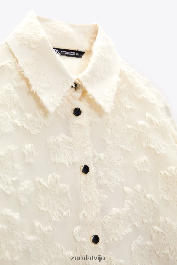 strukturēts ziedu krekls sievietes Zara ekru 6ZTV40308 apģērbs