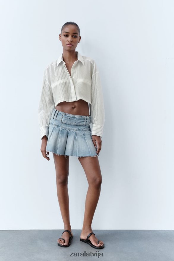 svītrains apgriezts krekls sievietes Zara melns balts 6ZTV40440 apģērbs