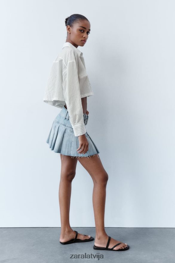 svītrains apgriezts krekls sievietes Zara melns balts 6ZTV40440 apģērbs