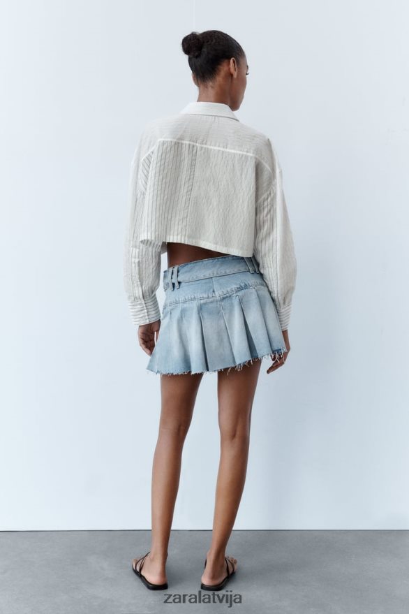 svītrains apgriezts krekls sievietes Zara melns balts 6ZTV40440 apģērbs