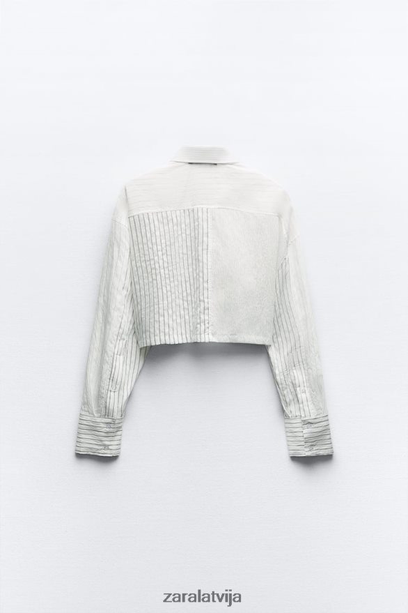 svītrains apgriezts krekls sievietes Zara melns balts 6ZTV40440 apģērbs