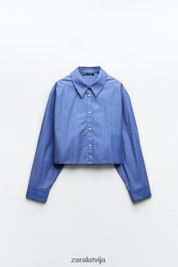 svītrains apgriezts krekls sievietes Zara zils/balts 6ZTV40288 apģērbs