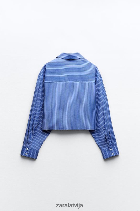 svītrains apgriezts krekls sievietes Zara zils/balts 6ZTV40288 apģērbs