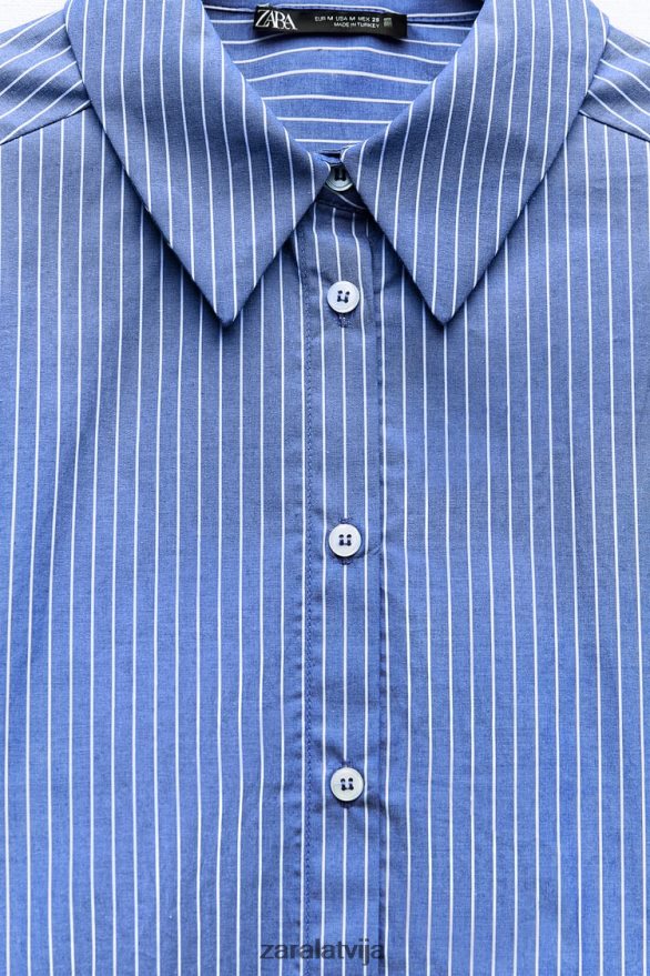 svītrains apgriezts krekls sievietes Zara zils/balts 6ZTV40288 apģērbs