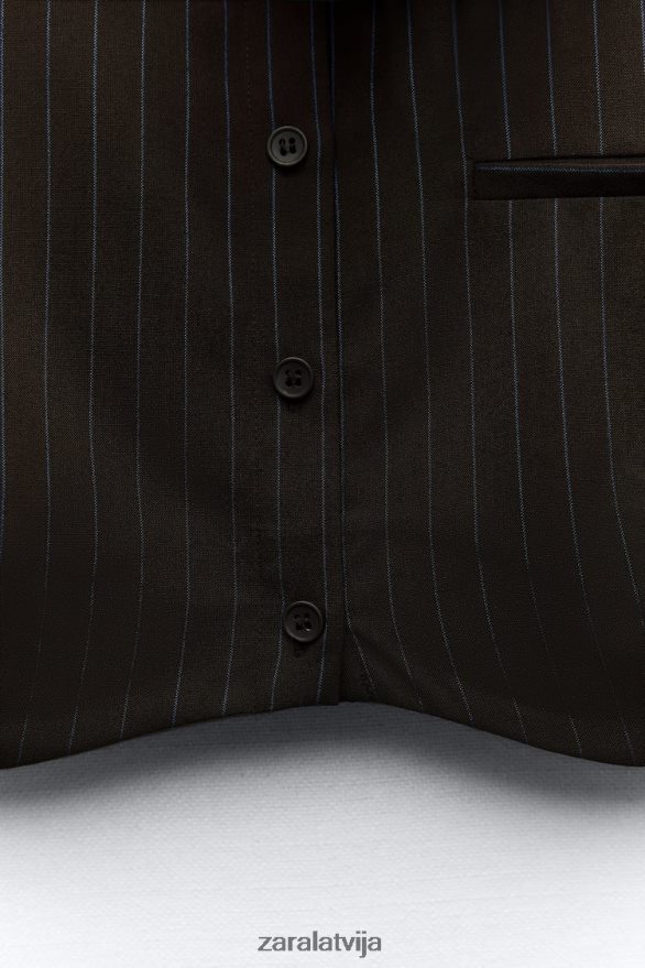 svītrains crop krekls ar kaklasaiti sievietes Zara brūns/zils 6ZTV40422 apģērbs