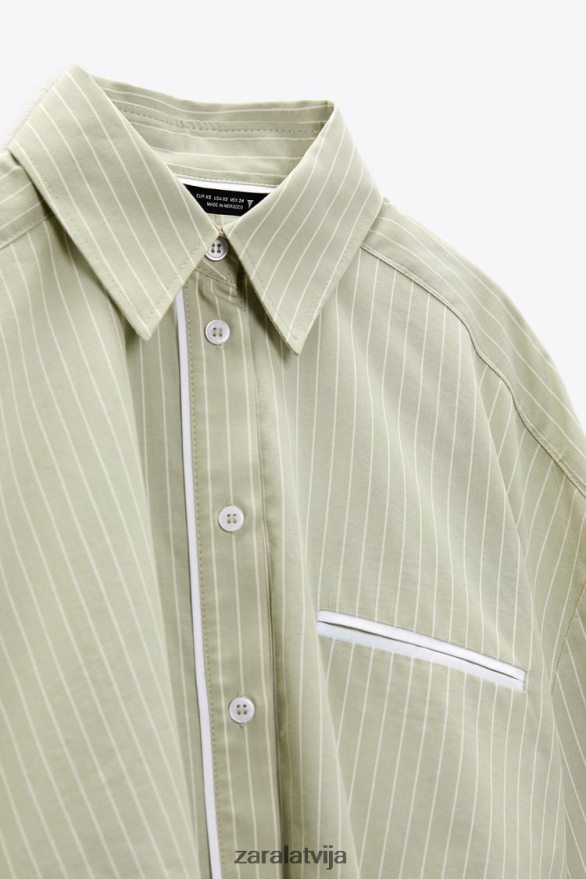 svītrains crop poplīna krekls sievietes Zara gaiši zaļš 6ZTV40439 apģērbs