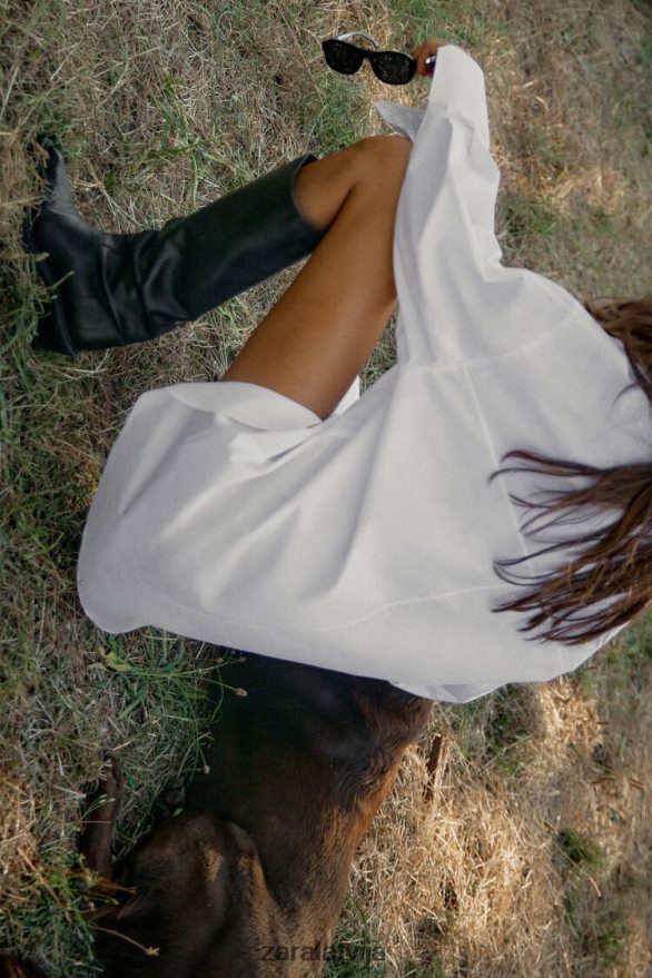 svītrains lielizmēra aproces krekls sievietes Zara balts 6ZTV40289 apģērbs