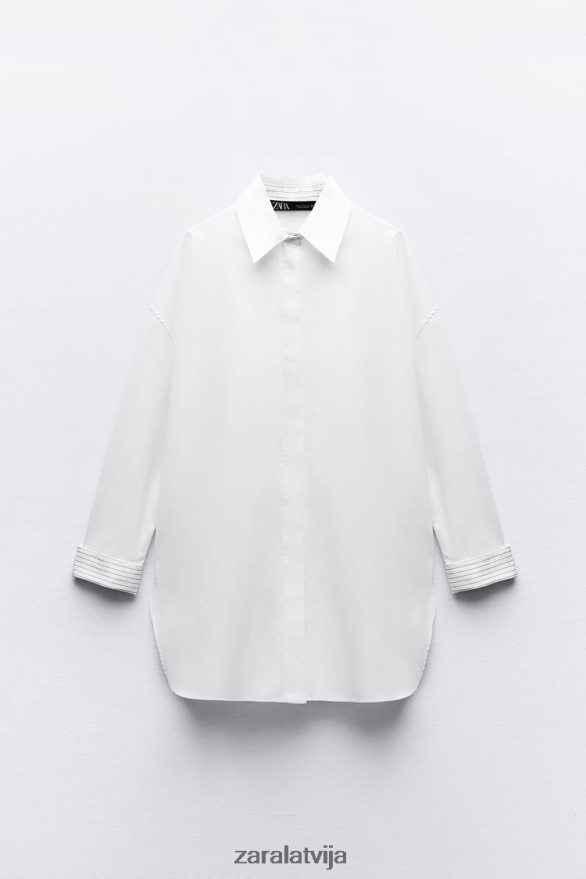 svītrains lielizmēra aproces krekls sievietes Zara balts 6ZTV40289 apģērbs