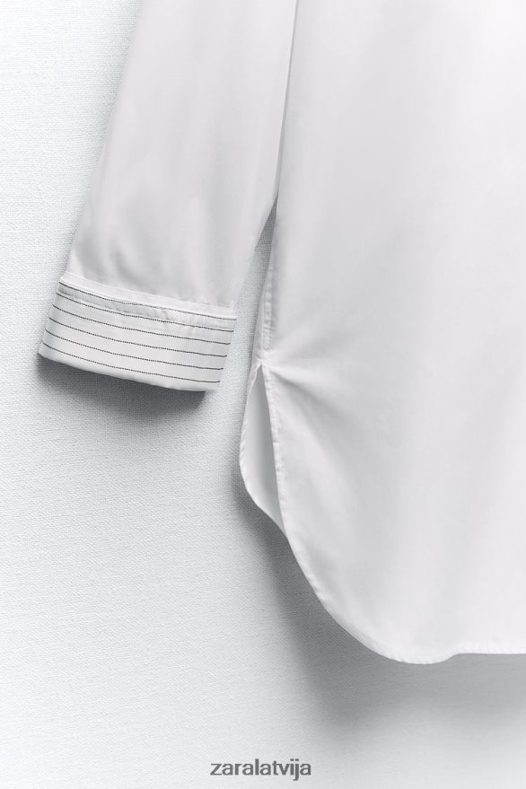 svītrains lielizmēra aproces krekls sievietes Zara balts 6ZTV40289 apģērbs