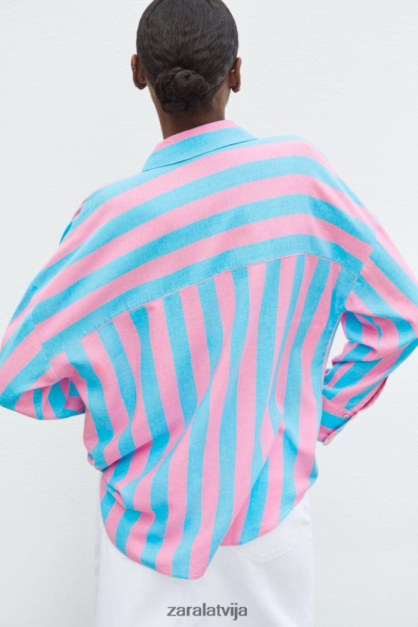 svītrains lina maisījuma lielizmēra krekls sievietes Zara daudzkrāsains 6ZTV40407 apģērbs