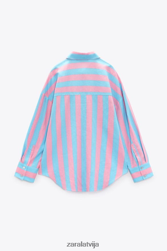 svītrains lina maisījuma lielizmēra krekls sievietes Zara daudzkrāsains 6ZTV40407 apģērbs