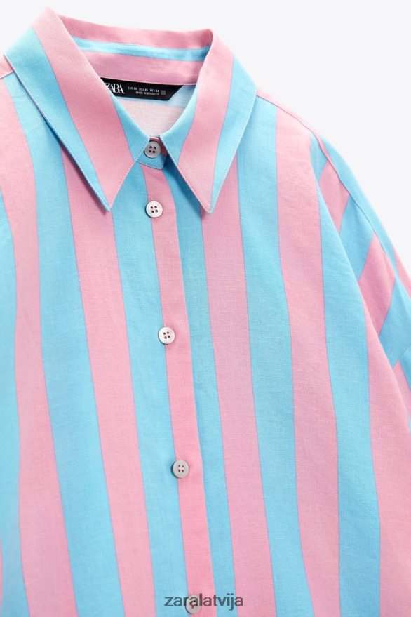 svītrains lina maisījuma lielizmēra krekls sievietes Zara daudzkrāsains 6ZTV40407 apģērbs