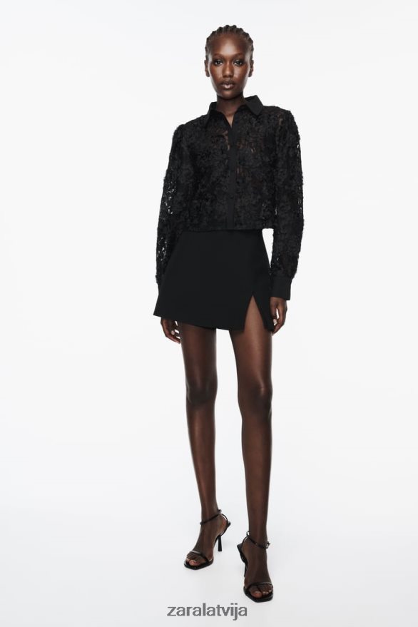 teksturēts ziedu krekls sievietes Zara melns 6ZTV40340 apģērbs