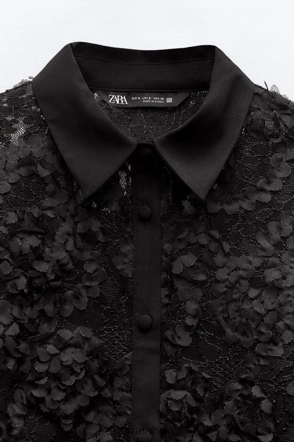 teksturēts ziedu krekls sievietes Zara melns 6ZTV40340 apģērbs